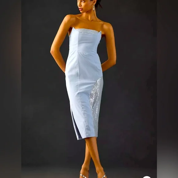 Anthropologie | Dresses | Anthropology Strapless Slim Midi Dress French  Blue Price Firm | Poshmark